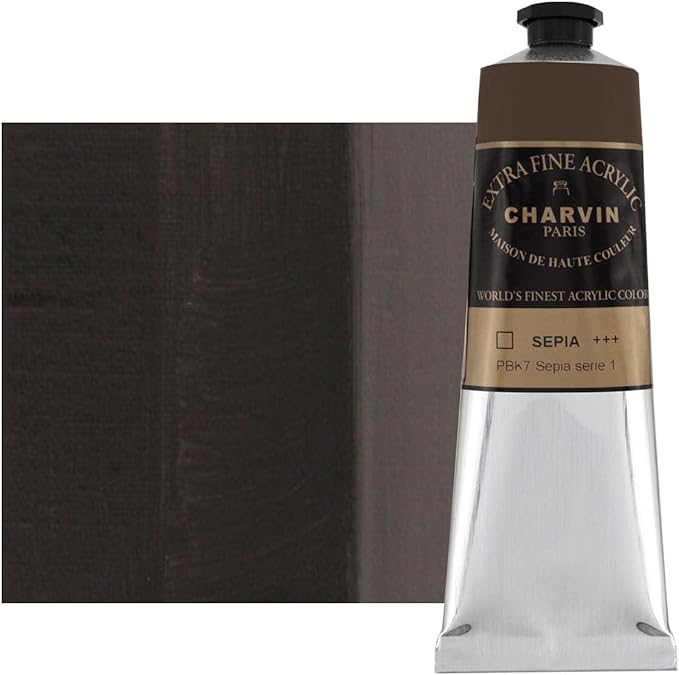 Charvin Extra Fine Professional Acrylic Paint - Sepia, 150ml Tube, Triple-Milled, Lightfast Pigments, Open Stock Artist Acrylic Paints in Nature-Inspired Hues