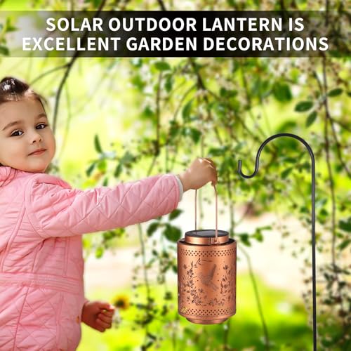 Hummingbird Solar Lanterns Garden Decor Birthday Gifts for Women Mon Grandma Metal Hanging Solar Lights Waterproof Outdoor Decoration for Outside LED Lanterns for Yard Patio Lawn Pathway Landscape - style: Hummingbird