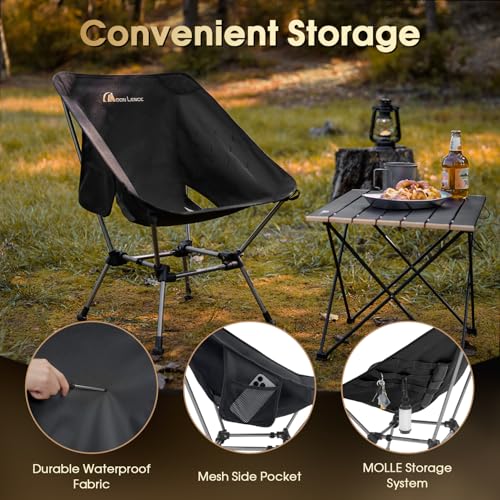 MOON LENCE Portable Camping Chair Plus, Larger & Roomier, Compact and Lightweight Still, Folding Chair for Backpacking & Hiking, 330Lbs Capacity (Black-2pack) - color: Black-2pack