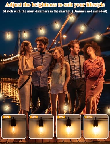 Brightever LED Outdoor String Lights, 75FT Patio Lights with 26 S14 Shatterproof LED Bulbs, Commercial Grade Waterproof String Lights for Outside, 2700K Dimmable Outdoor Lighting for Patio, Camping - size: 75ft