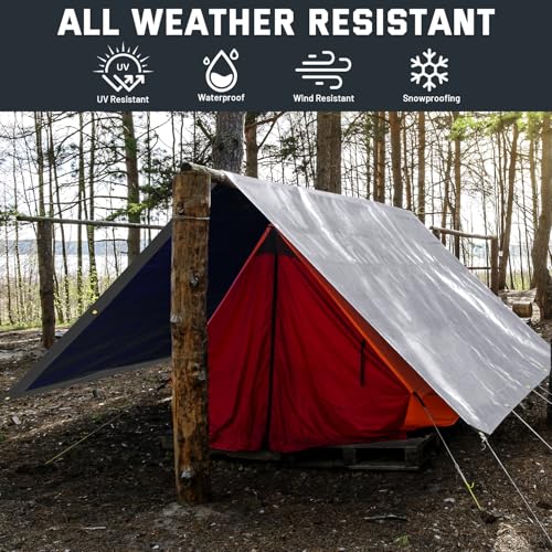 Kesfitt 12 Mil Heavy Duty Waterproof Tarp with Metal Grommets, 20x30 ft, Silver & Blue Reversible Poly Tarp for Outdoor Protection, Yard, Worksite, Pools, Vehicles, Equipment Coverage - size: 20x30 ft