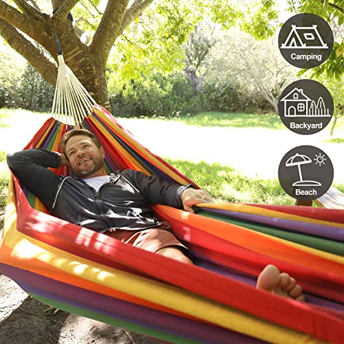 CHULIM Brazilian Double Hammock with Tree Straps,Extra Large 94x63IN,2 Persons Hammock for Backyard Patio Outdoor and Indoor,450lbs Weight Capacity,Soft Woven Cotton Fabric - Black Stripe - color: Black Stripe