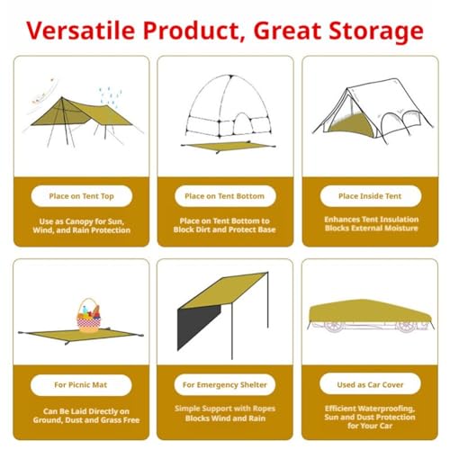 Ultralight Tent Footprint Waterproof Camping Tarp, 210D Portable Ground Sheet Mat with Carry Bag, Multi-Use Picnic Beach Blanket for Camping Backpacking Hiking (Khaki) - color: Khaki