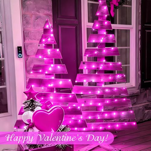 YEGUO 4 Pack Pink Solar Fairy Lights, Each 33ft 100 LED Christmas Lights Outdoor Waterproof, 8 Modes Sliver Wire Solar String Lights - color: Pink
