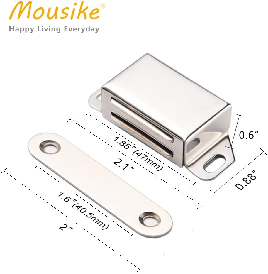 Mousike Cabinet Magnets 30lb Stainless Steel Magnetic Door Catch with Strong Magnetic for Kitchen Cupboard Wardrobe Closet Cabinet Door Drawer Latch (2.1"(Silver 12 Pack))