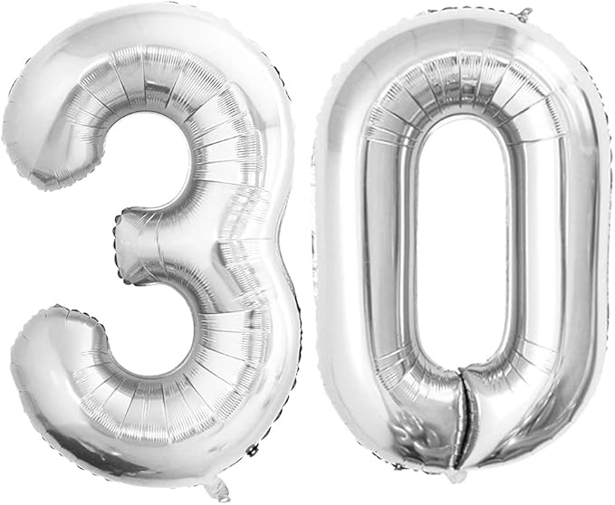 GOER Number 30 Balloons for 30th Birthday Party Decorations,42 Inch Jumbo Foil Helium Balloons for 30th Anniversary (Silver)