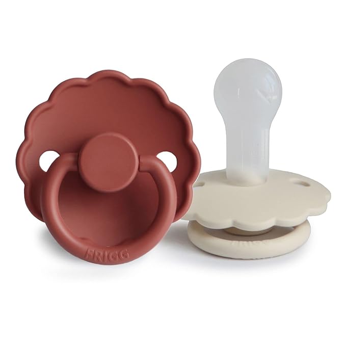 FRIGG Daisy SilkySoft Silicone Baby Pacifier | Made in Denmark | BPA-Free (Baked Clay/Cream, 6-18 Months)