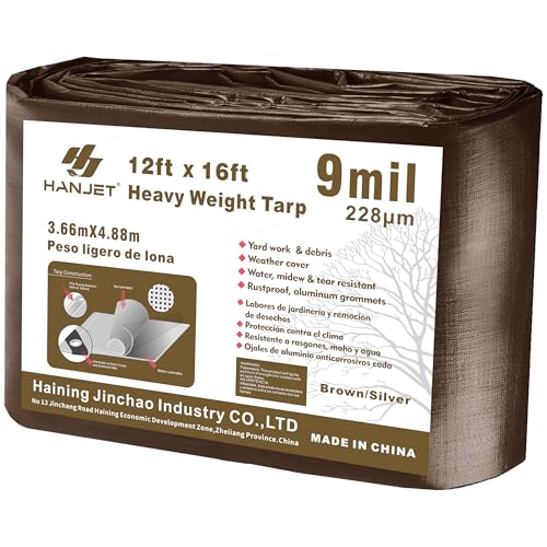 Heavy Duty Tarp 9 Mil Thick Multi-Purpose Waterproof Tarp Protect Your Tent, Flatbed, Firewood, or Roof - 12 x 16 Feet, Brown Sliver - color: 9mil Brown/Silver, size: 12x16 FT