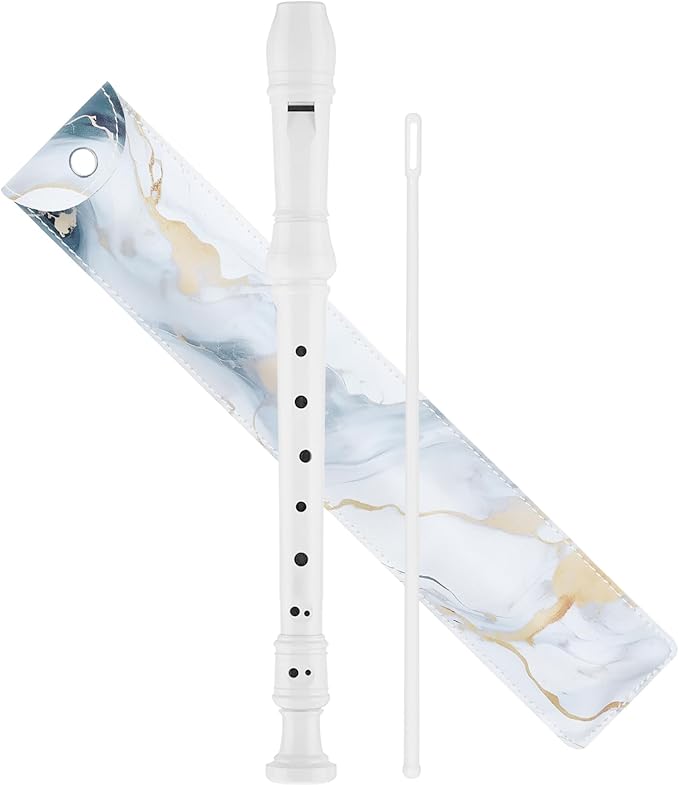 Soprano Recorder for Kids Beginners, German Fingering, C Key, 3 Piece with Cleaning Rod, Bag, Fingering Chart (White)…