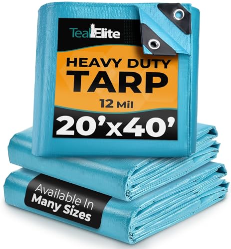 Tarps Heavy Duty Waterproof 20x40-12 mil Thick Camping Tent - Blue Tarp 20x40 UV Resistant, Rip & Tear Proof with Metal Grommets – Multipurpose Use for Camping, Tent, Boat, RV, Car, & Pool Cover - size: 20'x40'