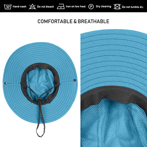 3 Pieces Womens Ponytail Wide Brim Sun Hat Packable UV Protection Beach Cap for Fishing & Hiking - color: Purple＆sky Blue＆gray