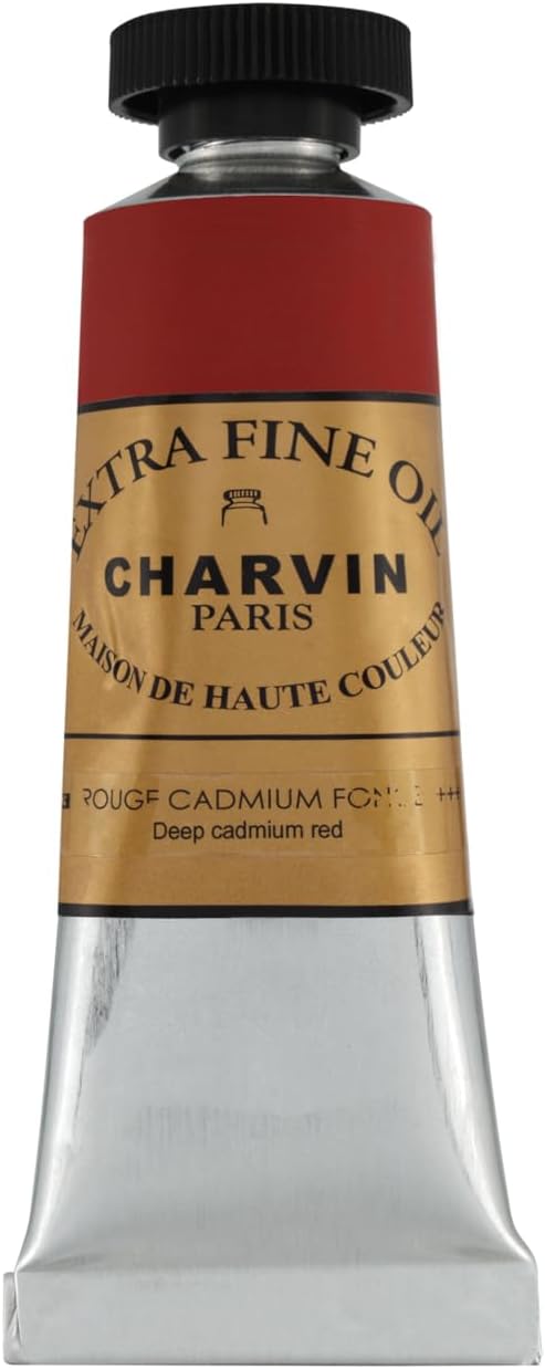 Charvin Extra Fine Oil Paint, Cadmium Red Deep 20 ml - Triple-Milled, Rich Texture, Poppy Oil-Based, Light-Fast, Handmade, Archival Quality