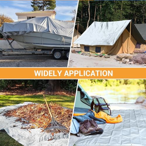 20 x 40ft Tarps Heavy Duty Thick Waterproof, Poly Canopy Silver + Black Tent Shelter Cover, 16 Mil Tarpaulin Shade, Rip and Tear Proof, UV Resistant Tarpaulin with Grommets and Reinforced Edges - color: Silver+black（16mil）, size: 20 x 40ft