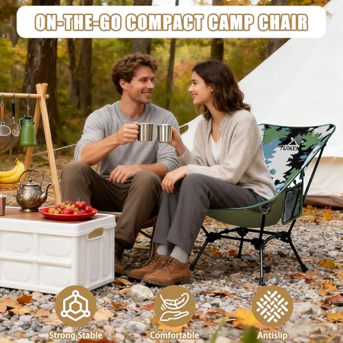 Ultralight Camping Chair Backpacking Chair, Portable Camp Chair with Cup Holder & Storage Bag, Lightweight Compact Folding Chair for Hiking, Travel, Picnic Mountaineering (Camo) - color: Camo