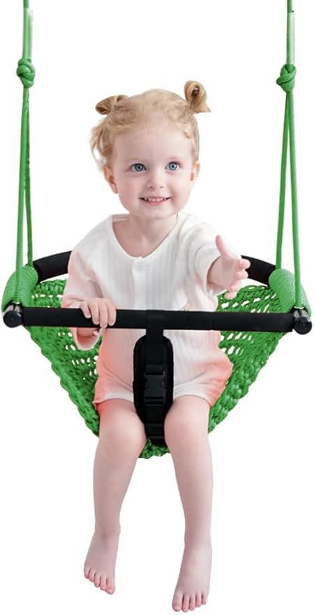 Toddler Swing & 2-in-1Baby Swing - Adjustable Rope Swing Seat for Kids | Indoor & Outdoor Durable Backyard Swing Set for Infants & Toddlers (Green)