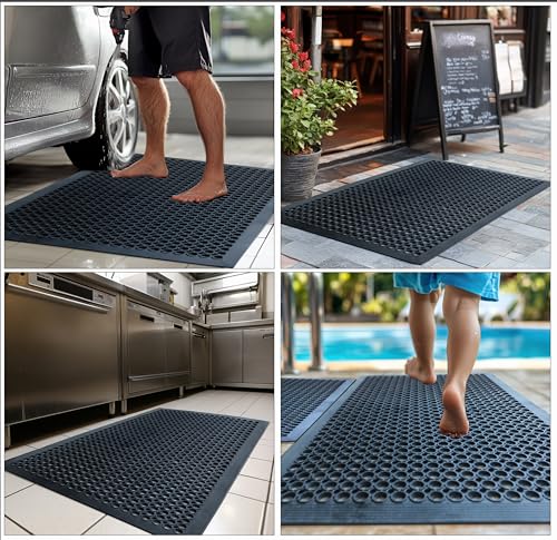 IRONGATE Rubber Doormat - Anti Fatigue Large 36x60 Rubber Floor Mat - Non Slip Indoor Outdoor Heavy Duty Commercial Kitchen Mat - Ramp Pool Restaurant Garage Big Floor Mat - Anti Slip Bar Drainage Mat - size: 36"L x 60"W x 0.5"Th
