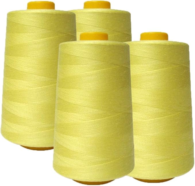 AK TRADING CO. 4-Pack Yellow All Purpose Sewing Thread Cones (6000 Yards Each) of High Tensile Polyester Thread Spools for Sewing, Quilting, Serger Machines, Overlock, Merrow & Hand Embroidery