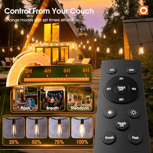 addlon 200FT(50FT*4) Outdoor String Lights with Remote,Waterproof Patio Lights with 108 Shatterproof Dimmable ST38 LED Bulbs Connectable Outdoor Lighting for Backyard Bistro Garden Bistro 2FT Spacing - size: 200FT(100 Sockets)