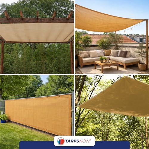 Tarps Now 8' x 16' Tan Mesh Tarp Heavy Duty - 6.8 oz Knitted HDPE - 75% Shade Cloth for Garden, Backyard, Patios - Brass Grommets - UV Resistant Breathable Privacy Screen, Sun Shades Outdoor Patio - size: 8' X 16'
