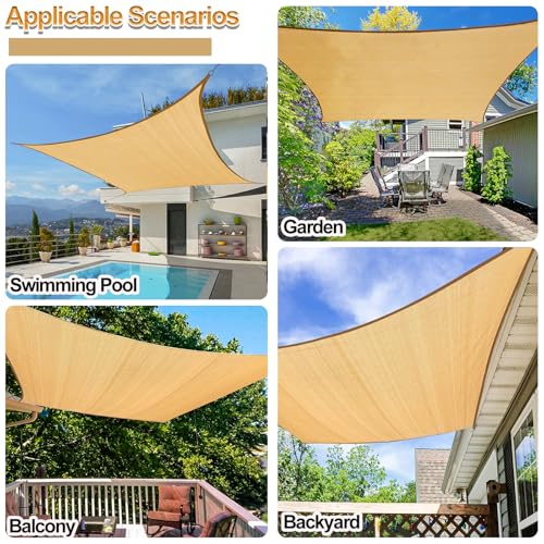 Shade&Beyond Shade Sail 12'X20' Rectangle Sand Breathable UV Block Outdoor Canopy for Backyard Patio Pergola Garden Deck(We Make Custom Size)
