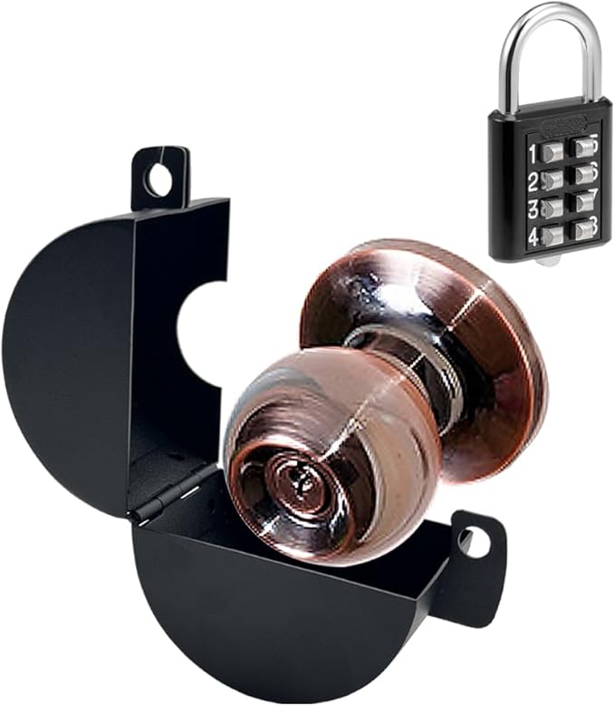 Door Knob Lockout Device with Password Lock and Key Lock Prevents Operating The Knob Cover to Disable Faucet Valve Spigot Dementia Door Locks for Elderly (Silver)