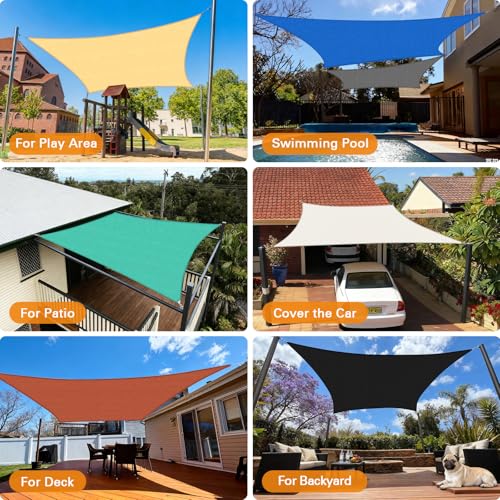 Artpuch Sun Shade Sail, 10'X14' Sand Rectangle Curved Edged Sun Shade, Commercial Grade 185GSM HDPE UV Permeable Outdoor Shade Cloth for Deck, Backyard, Patio (Custom Sizes Made)