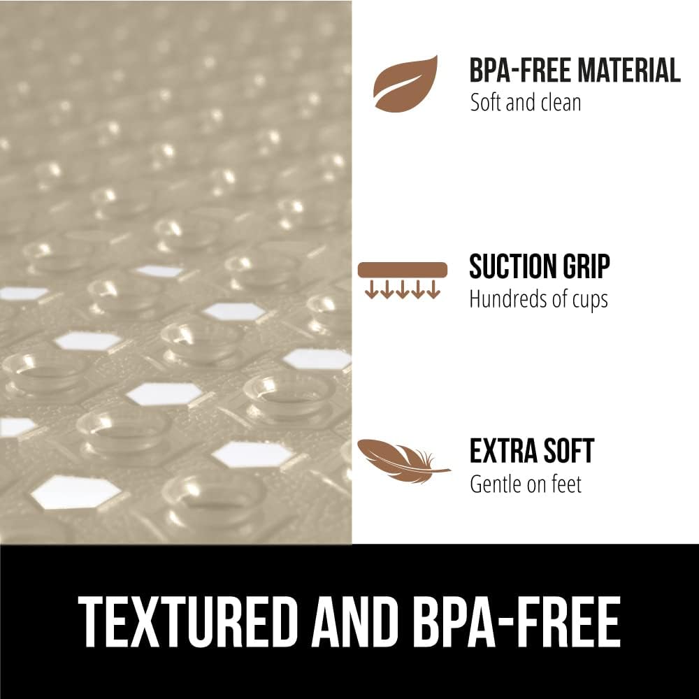 GORILLA GRIP Patented Square Shower Stall Mat, Small Bathtub Floor Mats for Stand Up Showers, Suction Cups and Drainage Holes, Machine Wash, Soft on Feet, Bathroom Accessories 21x21 Inch, Beige Opaque