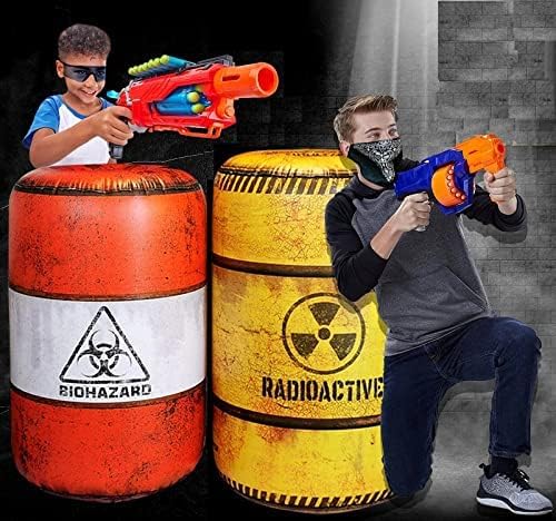 4 Barrels Inflatables, Compatible with Nerf, Laser tag, Birthday Party Activities and Decoration.