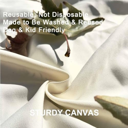 Kids Picnic Blanket, Kids Beach Mat – Medium 4’9” × 3’3” Compact Canvas, Easy to Fold & Carry - color: Creamy White + Lilac Strap, size: 4'9" x 3'3"