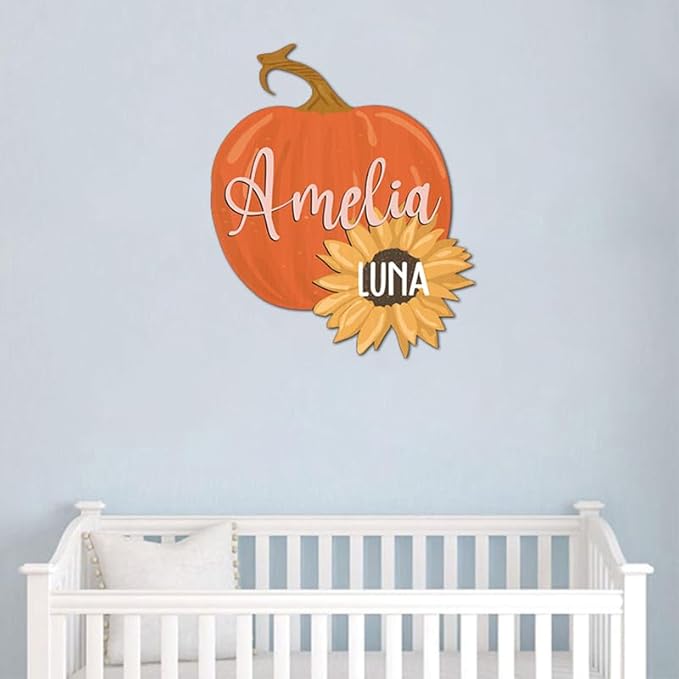 Personalized Wooden Name Sign, Round 3D Nursery Name Sign, Pumpkin Sunflower Nursery, Baby Name Sign, Wooden name signs for nursery, Little Pumpkin Decor, Baby Shower, Name signs for kids gift/14