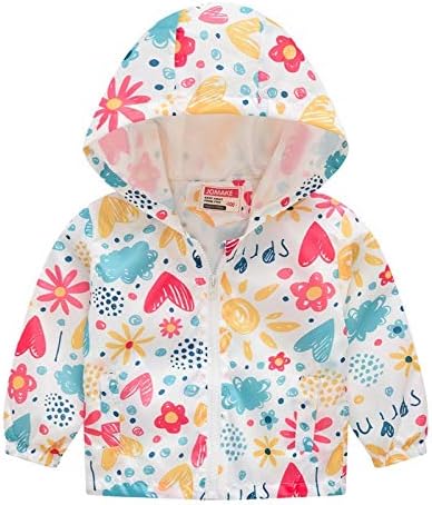 TUIJI Toddler Boys Girls Cartoon Print Zip Jacket Hooded Trench Lightweight Kids Coats Windbreaker Outdoor Cute Dust Coats