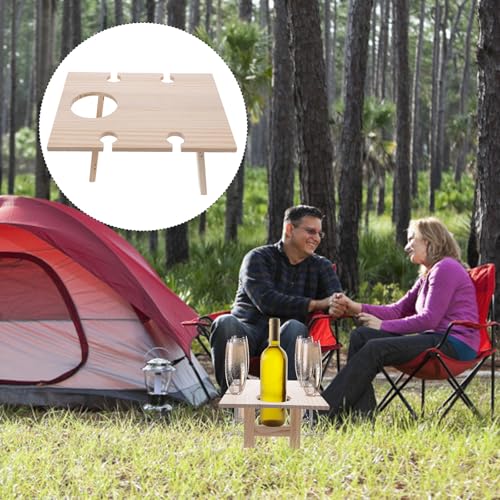 Portable Foldable Outdoor Picnic Table Wooden Square Wine Serving Desk 30x24 Inch Mini Table for Lawn Beach Camping