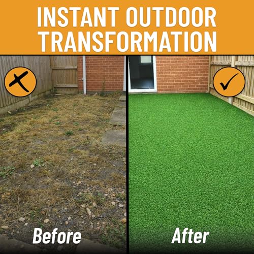 Ottomanson Artificial Grass Turf 2'7" x 22' Indoor Outdoor Faux Grass Rug with Drainage Holes, Customizable with Extra Long Size Options, Perfect for Patio Lawn Balcony Weddings Photoshoot Backdrop - size: 22-ft