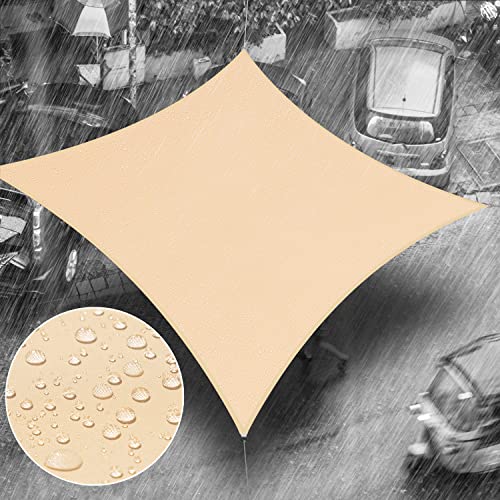 Royal Shade 14' x 14' Beige Rectangle Waterproof Sun Shade Sail Canopy, UPF50+ 98% UV Blockage & Water Resistant Awning rsTADS14, Outdoor Backyard Patio Garden Carport (We Make Custom Size)