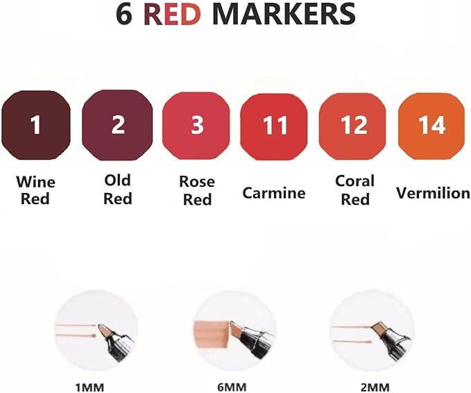 6 Colors Red Rose Flower Colors Alcohol Markers Set, Dual Tips Art Markers Drawing Sketched Double Tipped for Adults Beginner Kids (Red)