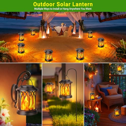 KOOPER 6 Pack Solar Lantern Outdoor Lights, Upgraded Flickering Flame Solar Lanterns Outdoor Waterproof, Auto ON/Off Lanterns Decorative Outdoor, Hanging Lantern for Yard Patio LawnTable Garden Decor - style: 6 Pack