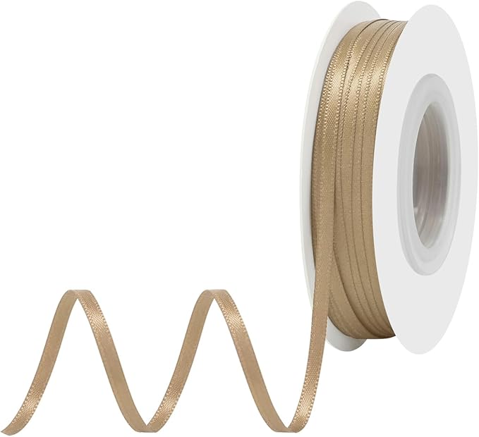 Tan Satin Ribbon 1/8 Inch X 50 Yards Solid Color Double Faced Ribbons Perfect for Crafts Wedding Decor Bow Making Arts Sewing and More