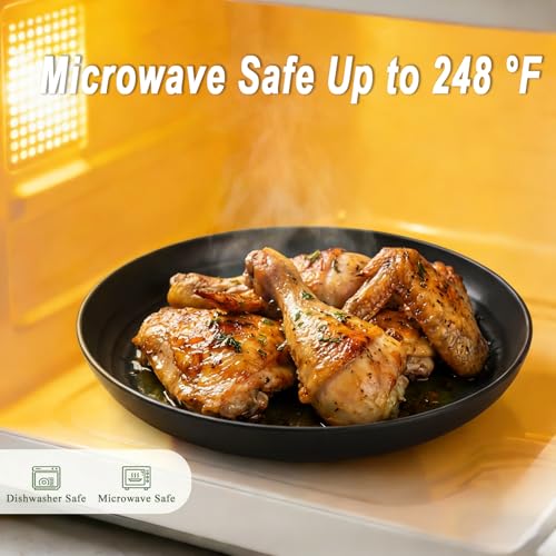 Dinner Plates 9 Inch, Wheat Straw Plates Set of 8, Alternatives to Plastic Plates Rusable, Unbreakable Serving Dishes, Microwave Safe Salad Plates for Breakfast, Lunch, Dinner - Black - color: Black, size: 9 inch