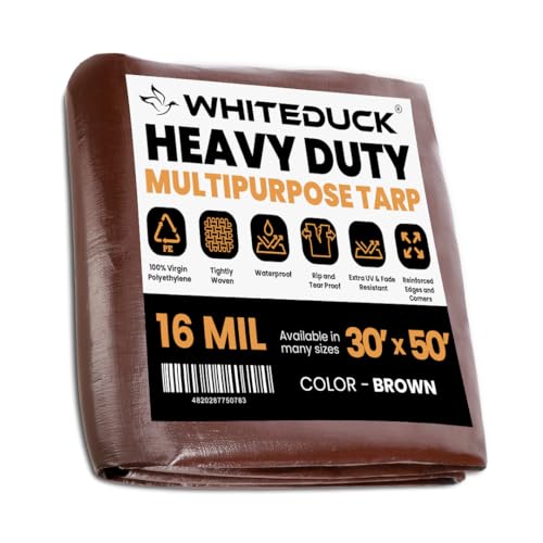 WHITEDUCK Super Heavy Duty Poly Tarp Cover 16 Mil & 10 Mil with Grommets and Reinforced Edges (Brown, White & Silver Black) (Brown- 16 Mil, 30' x 50') - color: Brown- 16 Mil, size: 30' X 50'