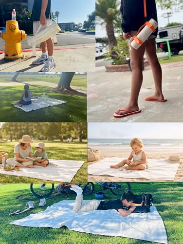 Kids Picnic Blanket, Kids Beach Mat – Medium 4’9” × 3’3” Compact Canvas, Easy to Fold & Carry - color: Creamy White + Neon Barbie Pink Strap, size: 4'9" x 3'3"