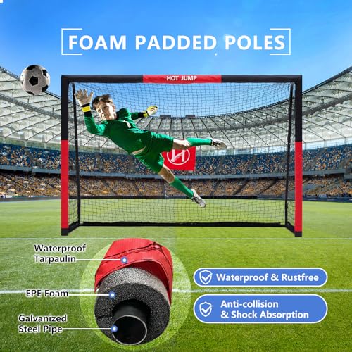 Soccer Goal for Backyard,6x4/8x5/10x6.5/12x6.5ft Metal Soccer, Soccer Goal for Kids 8-12, Soccer net with Zipper Design, Easy Assemble, Weatherproof Foam Padded Goal Post, Adults - style: 6'W×4'H