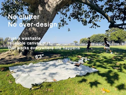 White Picnic Blanket & Beach Mat – Canvas, Machine Washable, Large 4’9” × 6’3” - color: Creamy White, size: 4'9" x 6'7" (Rectangular)