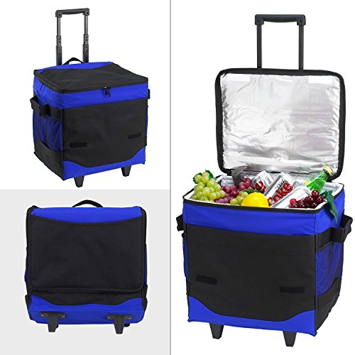 Picnic at Ascot Original 60 Can Collapsible Insulated Rolling Cooler- Designed & Quality Approved in the USA - color: Royal Blue
