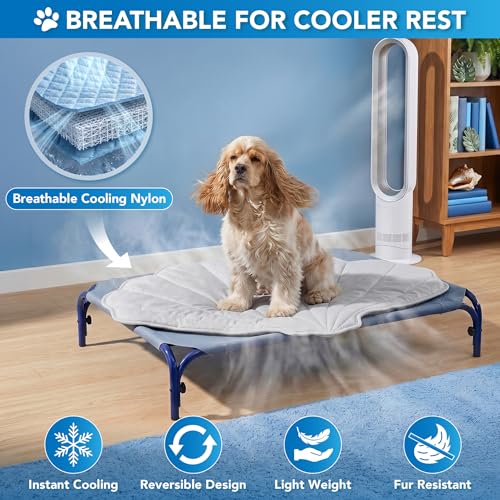 PetAmi Dog Cooling Mat, Sea Shell Shape, Pet Pad with Cooling Nylon & Soft Fleece, Q-Max > 0.4 Reversible All Season Blanket for Dogs & Cats, Medium 40x47 in, Light Grey - color: Light Grey, size: Medium