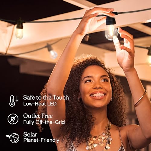 Brightech Ambience Hybrid Outdoor String Lights - Dual Plug and Solar Powered Waterproof LED Light String for Outside - 27 Ft, Dimmable 4W, Soft White Edison Bulbs for Camping, Patio, Cafe, Yard - style: Hybrid Super Bright - 27 Feet