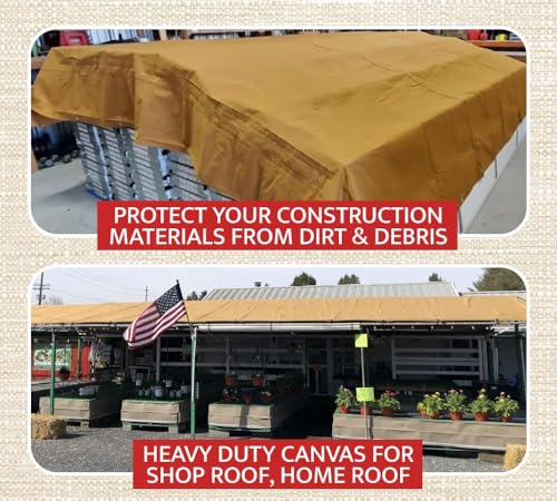 Mytee Products (8 Pack) 6' x 8' Tan Canvas Tarp 12oz Heavy Duty Water Resistant - color: Tan (8 Pcs), size: 6' x 8'