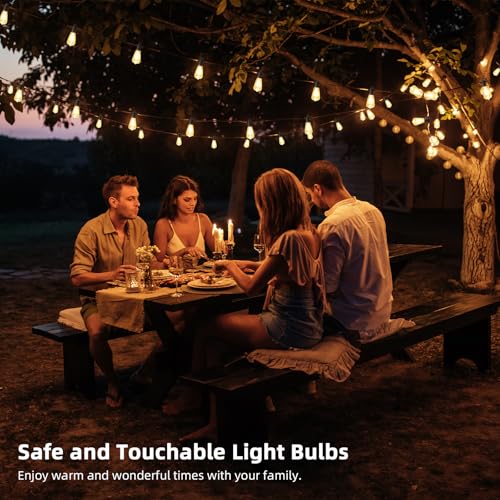FOOMAN LED Outdoor String Lights, 50FT Outside Waterproof Patio Lights with 25+2 Shatterproof ST38 Edison Bulbs, 2700K Warm White Hanging Light, Dimmable Light for Backyard Garden Bistro Party - size: 50FT