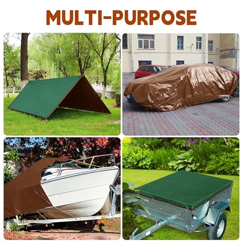 Tarp 12x20 ft 100% Waterproof 7mil Durable Grommets and Reinforced Edges,Uv Resistant,Green/Brown Tarp,Emergency Rain Shelter,Outdoor Cover and Camping Use -by MVPNET - size: 12x20
