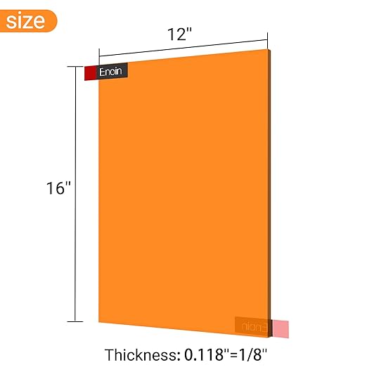 Enoin 2 Pack 12x16 Translucent Orange Acrylic Sheet - Cut to Size Plexiglass Sheets 1/8 inch Thick, Colored Plastic Board Panel for Art Craft, DIY, Painting