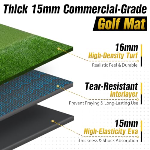 Dual-Turf Golf Mat 31mm: 6x4ft/5X5ft Extra Large Golf Hitting Mats Practice Outdoor Indoor, High-Density Artificial Turf Matt for Garage Simulator Chipping Driving Training, Ideal Gifts for Men Dad - style: 5’X4‘ Large-31mm